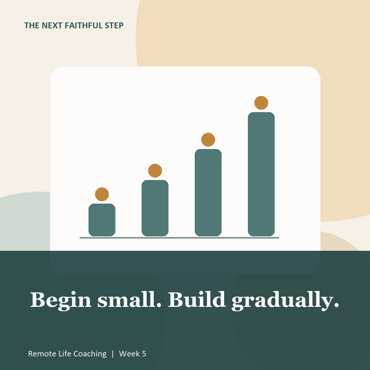 Instagram Week5 Day3 Build Gradually Bar graph showing gradual growth, with text "Begin small. Build gradually.